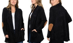 Solid Elbow Patch Cardigan with Pockets