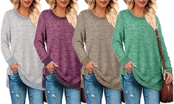Women's Long Sleeve Sweatshirts Color Block Crewneck Blouse Tunic Tops