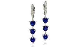 Created Blue Sapphire & Topaz Heart 3-Stone Dangle Earrings in Sterling Silver