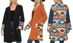 Women's Acting Pro Geometric Solid Contrast Long Sleeve Cardigan