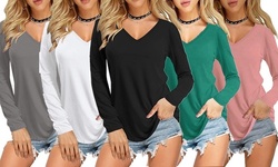 LESIES Womens Basic Long Sleeve V Neck T Shirts Loose Fit Tunic Tops