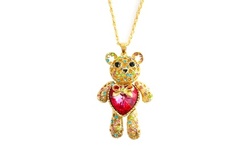 Extra Large Bear with Heart Necklace with Genuine Crystals