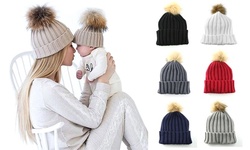 Women Knit Hat Winter Beanie with PomPom Slouchy Stretch Warm Hats Cap