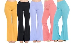 Women's Wide Elastic Ribbed Flare Leg Yoga Lounge Casual Pants 