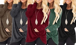 Women's Casual Long Sleeve Shirt Round Neck Loose Tunic Tops