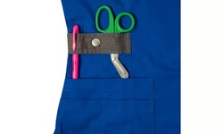 Medgear 12-Pocket Women's Scrub Set with Silver Snap Detail & Contrast Trim