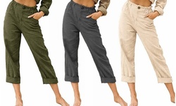 Womens Elastic Waist Pants with Pockets Casual Trousers