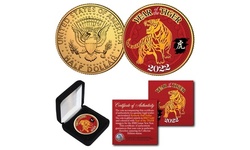 2022 Lunar New YEAR OF THE TIGER 24K Gold Plated JFK Half Dollar US Coin w/ BOX