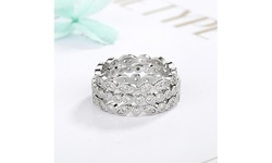 18K White Gold French Milgrain Eternity Band Set with crystals from Swarovski