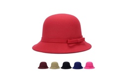 Magik Women Lady Vintage Wool Round Fedora Bow Cloche Derb Felt Bowler Cap Hat