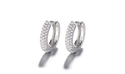 18 Karat White Gold Plated Dainty Huggie Earrings with Crystals from Swarovski