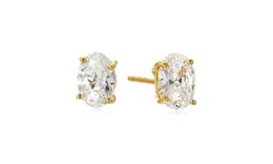 Oval Genuine Gemstone Stud Earring in 14K Solid Gold by Pori
