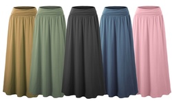 Doublju Women's Flowy Flared Comfy Maxi Skirt