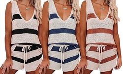 Leo Rosi Women's Striped Tank Top & Shorts Lounge Set (S-2X)
