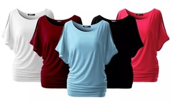 Doublju Women's Short Sleeve Cut Off Shoulder Dolman Tunic Top with Plus Size