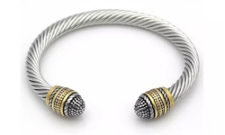 18k White and Yellow Gold over Silver Cable Cuff Bracelet for Woman and Men