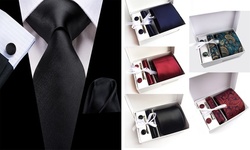 Necktie Set with Handkerchief Cufflinks and Tie Clip