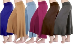 Women's Fold Over Waist Wide Leg Culotte Gaucho Capri Pants