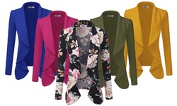 Doublju Women's Fall Draped Open Front Blazer Jacket