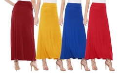 Women's Casual Basic Stretchy A-line Maxi Long Skirt Made in USA