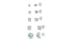 Lesa Michele 6.75 CTTW 5-Pair Cubic Zirconia Stud Earring Set in Sterling Silver