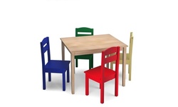 Costway Kids 5 Piece Table Chair Set Pine Wood Multicolor Children 