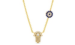 Lesa Michele 18K Yellow Gold Plated Sterling Silver CZ Evil Eye Hamsa Necklace