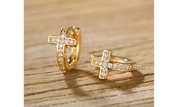 Barzel Crystal Cross Earrings Made With 18k Gold plated
