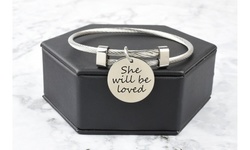 Solid Stainless Steel Inspirational Cable Bangle By Pink Box