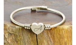Gold Plated Stainless Steel Heart Cable Initial Bangles By Pink Box