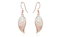 Fire Opal Leaf Earrings in 18K Rose Gold Plating by Peermont
