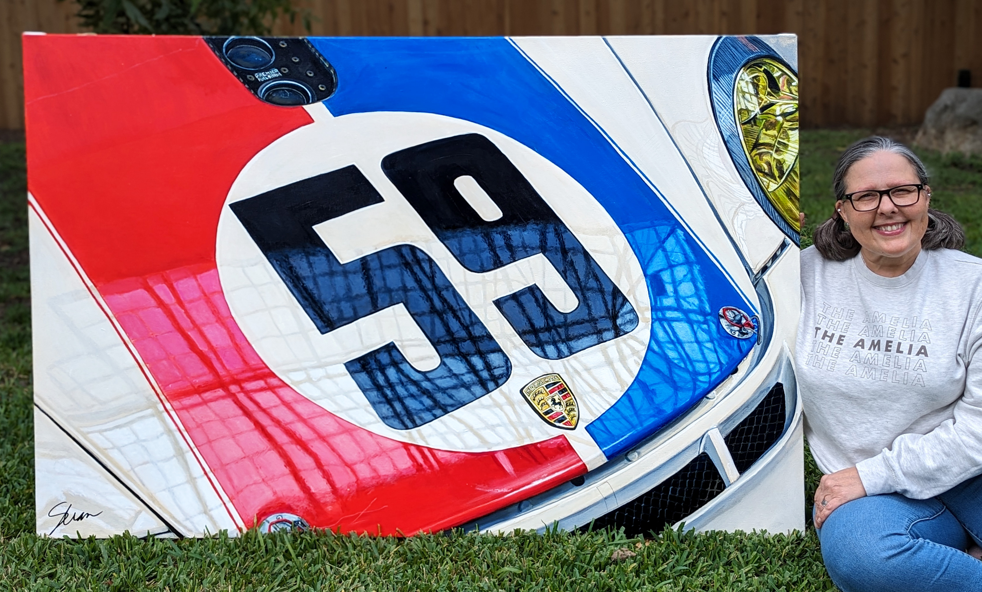 Shan with her Brumos Porsche painting